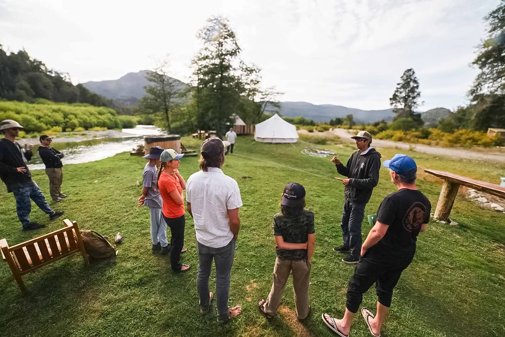Residents of the Río Manso valley learning about environmental care at Manso Waters Lodge, an eco lodge near Bariloche, Patagonia